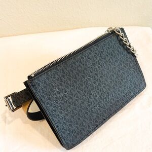 Michael Kors Brown X Large Purse 554131L w/ Zipper, Silver Waist Chain Belt New